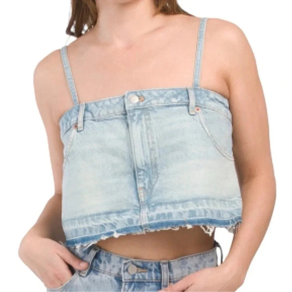 ZARA Womens Denim Cropped Top Size L Coastal Wear Beach Summer casual - Picture 1 of 11